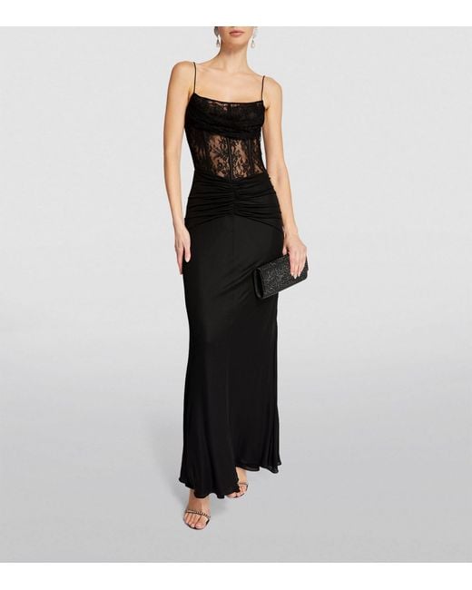 Alessandra Rich Black Lace-trim Maxi Dress
