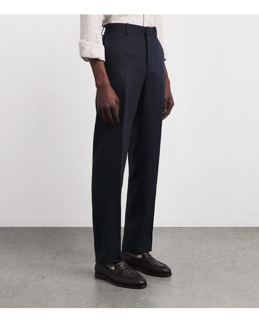 Agnona Blue Linen Straight Trousers for men