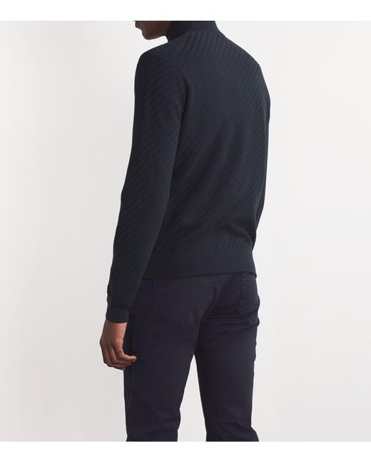 Brioni Blue Cotton-Silk-Cashmere Zipped Sweater for men