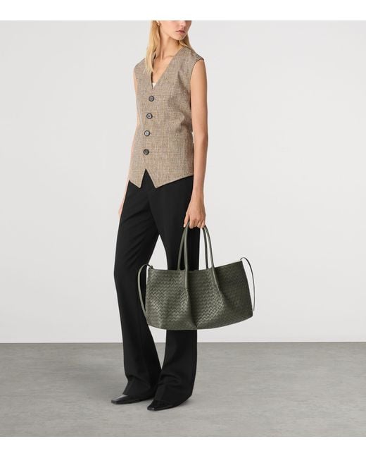 Bottega Veneta Green Leather Pinacoteca Tote Bag