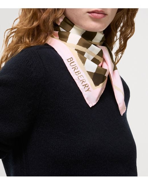 Burberry Pink Silk Watercolour Check Scarf
