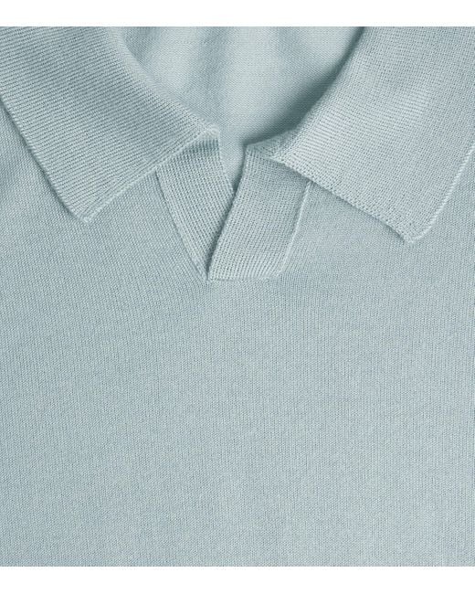 Johnstons Blue Superfine Cashmere Polo Shirt for men