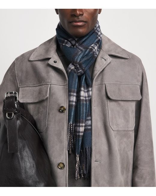 Johnstons Blue Cashmere Tartan Scarf for men