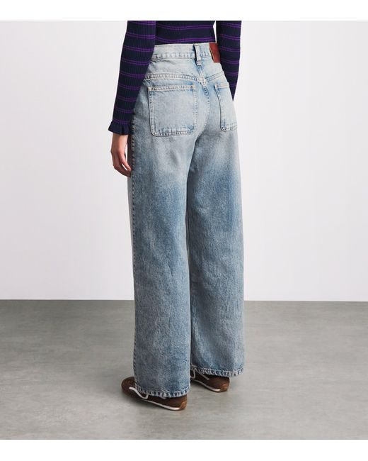 Sandro Blue Leather-Trimmed Straight Jeans