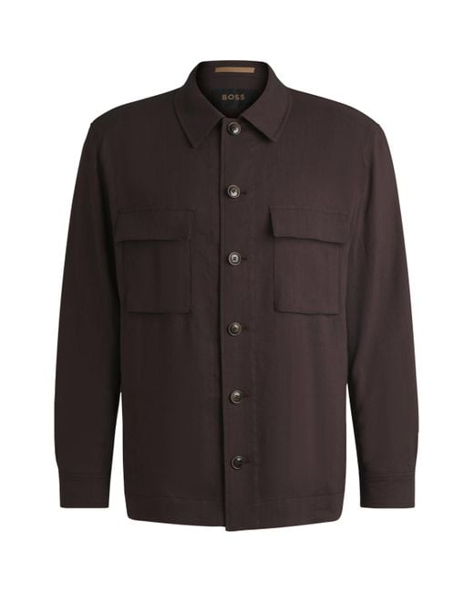 Boss Black Linen-Virgin Wool Overshirt for men