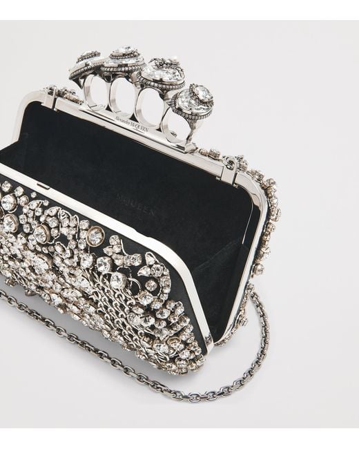 McQueen Metallic Embellished Skull Knuckle Clutch Bag