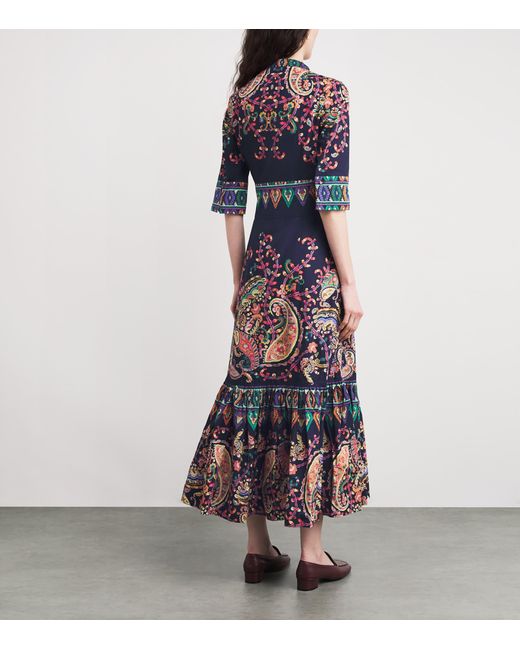 Etro Blue Cotton Paisley Maxi Dress
