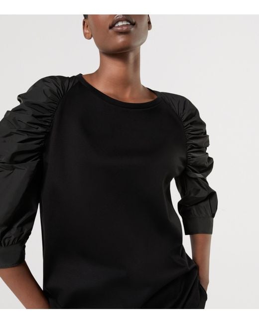 Marina Rinaldi Black Cotton Ruched T-Shirt