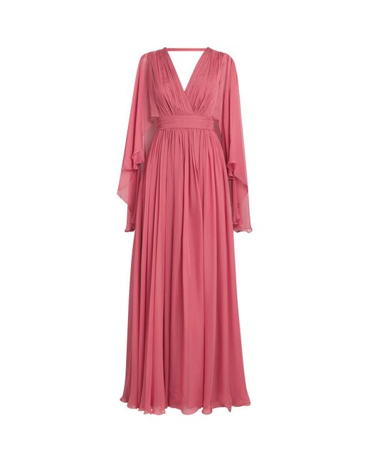 Zuhair Murad Pink Chiffon Cape-Sleeve Maxi Dress