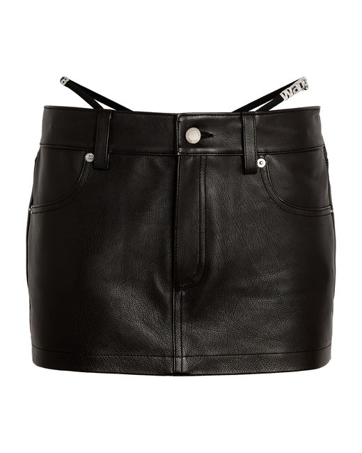 Alexander Wang Black Leather Mini Skort With Integrated G-string
