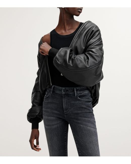 AllSaints Black Leather Rowan Bomber Jacket