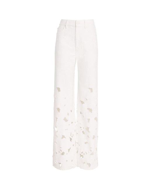 Alice + Olivia Embroidered Weezy Flared Jeans in White | Lyst UK