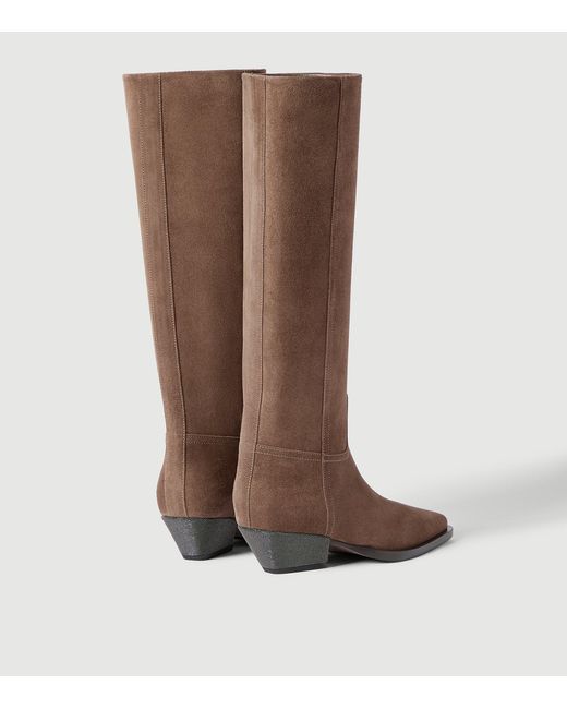 Brunello Cucinelli Brown Suede Monili-Heel Knee-High Boots 50