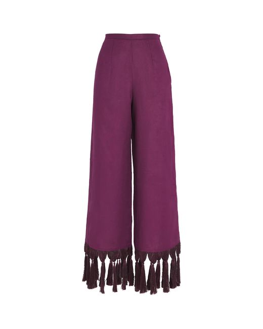 ‎Taller Marmo Purple Linen Fringed Marlino Trousers
