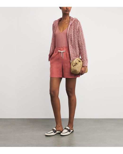 Eleventy Pink Linen-Blend Zip-Up Hoodie