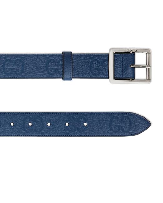 Gucci Blue Leather Gg Belt