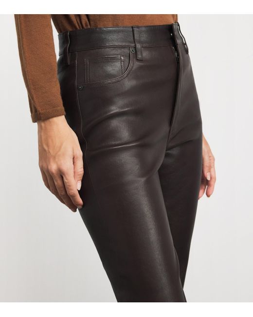 FRAME Gray The Leather Reboot Crop Trousers