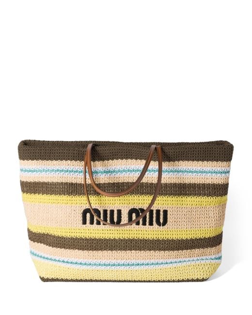 Miu Miu Metallic Woven Raffia-Effect Tote Bag