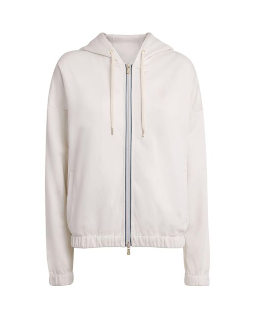 Eleventy White Cotton-Blend Zip-Up Hoodie