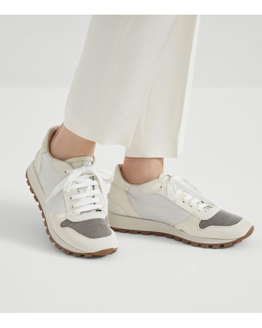 Brunello Cucinelli White Suede Technical Running Sneakers