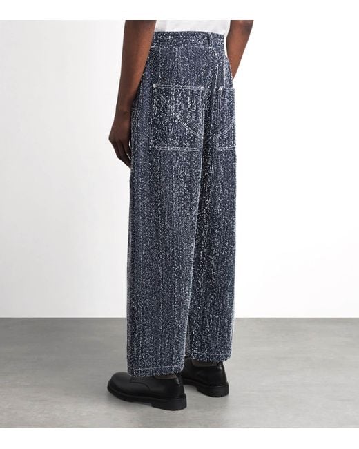 SAGE NATION Blue Denim Speckled Box-Pleat Trousers for men