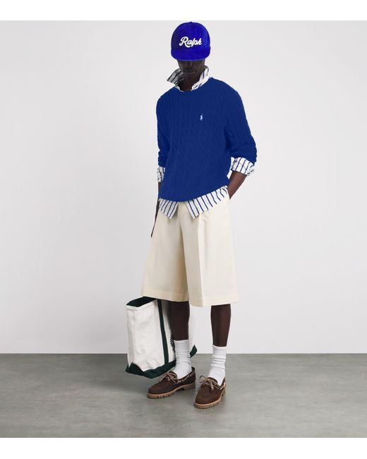 Polo Ralph Lauren Blue Cotton Cable-Knit Polo Pony Sweater for men