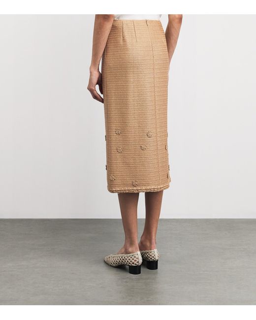 Lafayette 148 New York Natural Faux Raffia Embellished Midi Skirt