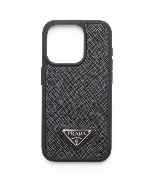 Prada Black Saffiano Leather Iphone 15 Pro Case for men