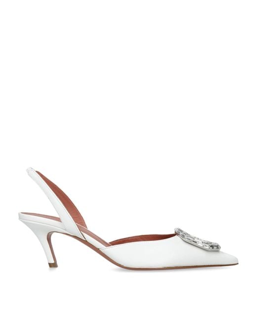 AMINA MUADDI White Leather Camelia Slingback Pumps 60