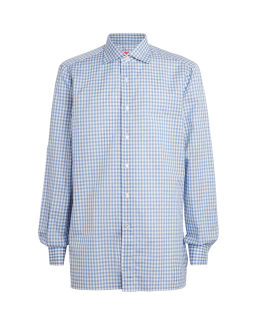 Isaia Blue Cotton-Linen Check Shirt for men