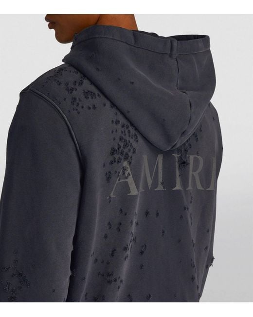 Amiri Black Frayed Zip-up Hoodie for men