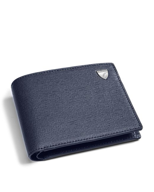 Aspinal Blue Leather Bifold Coin Wallet for men