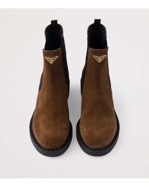 Prada Brown Suede Triangle Chelsea Boots