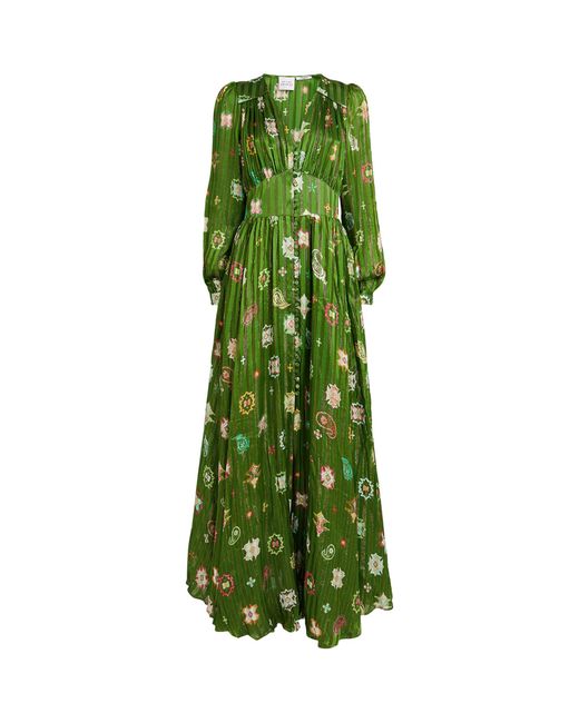 Hayley Menzies Green Silk-blend V-neck Maxi Dress