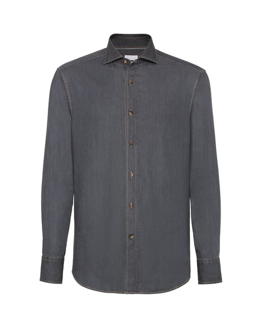 Brunello Cucinelli Blue Denim Shirt for men