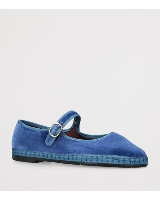 Flabelus Blue Velvet Alexandra Mary Jane Flats