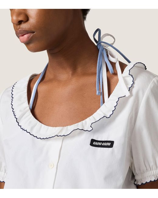 Miu Miu White Cotton Embroidered Crop Top