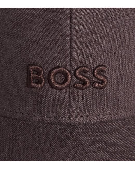 BOSS Linen Logo Cap in Brown for Men | Lyst UK
