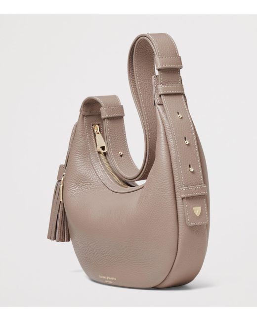Aspinal Gray Small Leather Soho Crescent Shoulder Bag