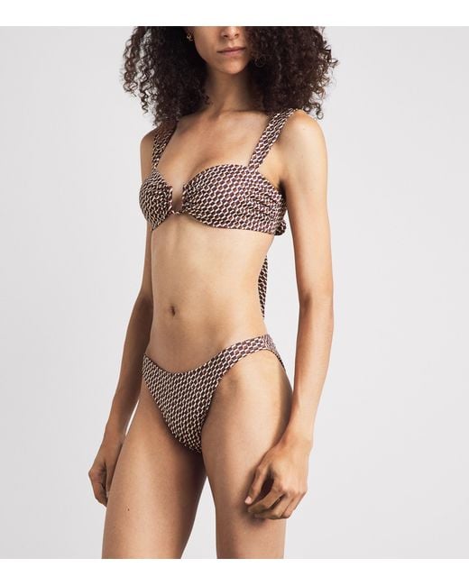 Away That Day Brown Geometric Print Cannes Bikini Top