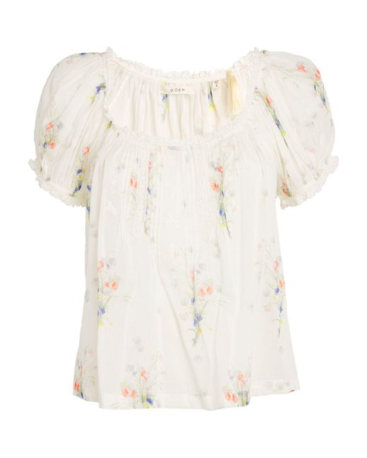 Doen White Painted Bouqet Frederica Blouse