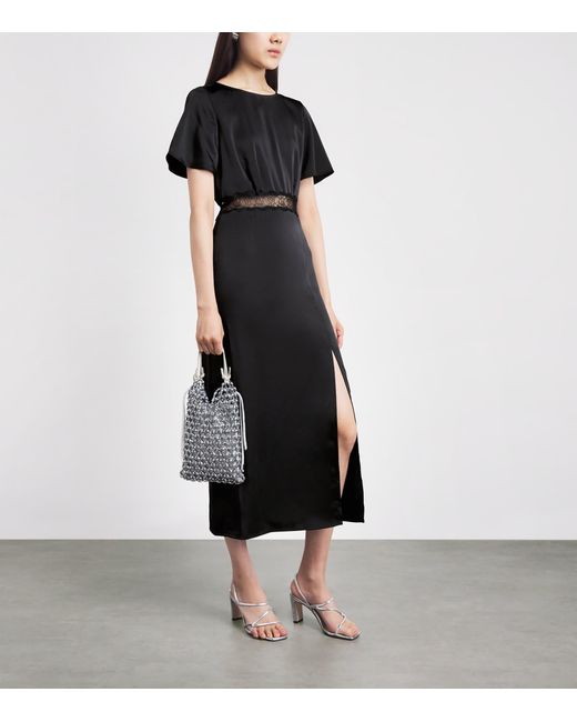 Claudie Pierlot Black Satin Lace-Waist Midi Dress