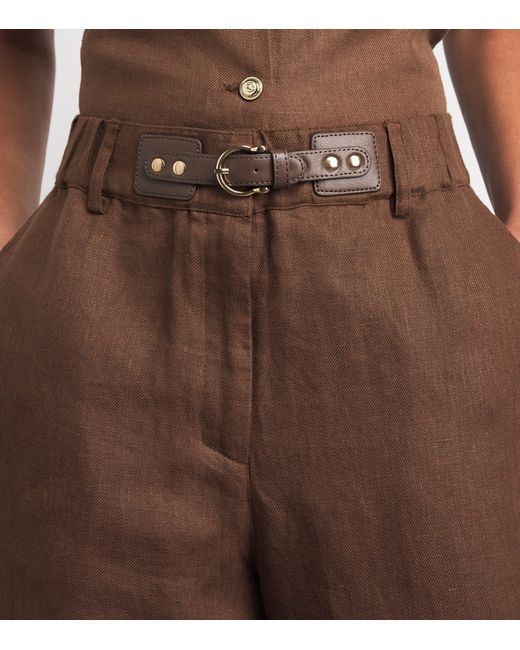 Maje Brown Linen Belted Trousers