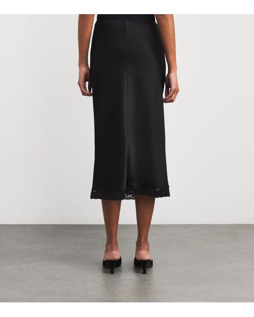 Victoria Beckham Black Lace-Trim Midi Skirt