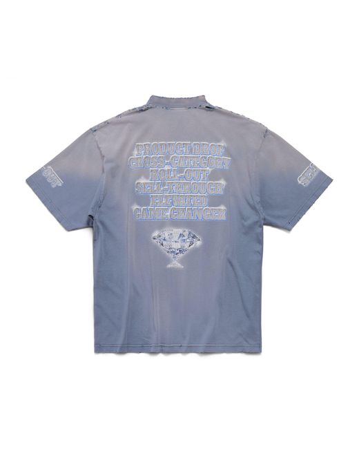 Balenciaga Blue Oversized Distressed Slogan T-shirt