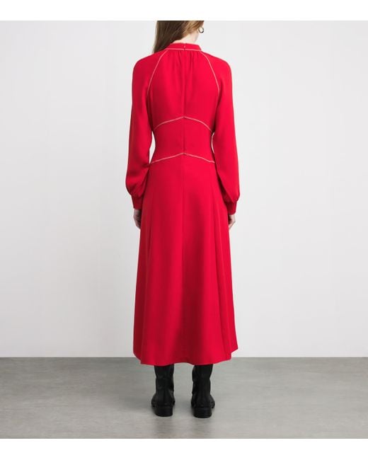 ME+EM Red Panelled Raglan-Long-Sleeves Woven Maxi Dress
