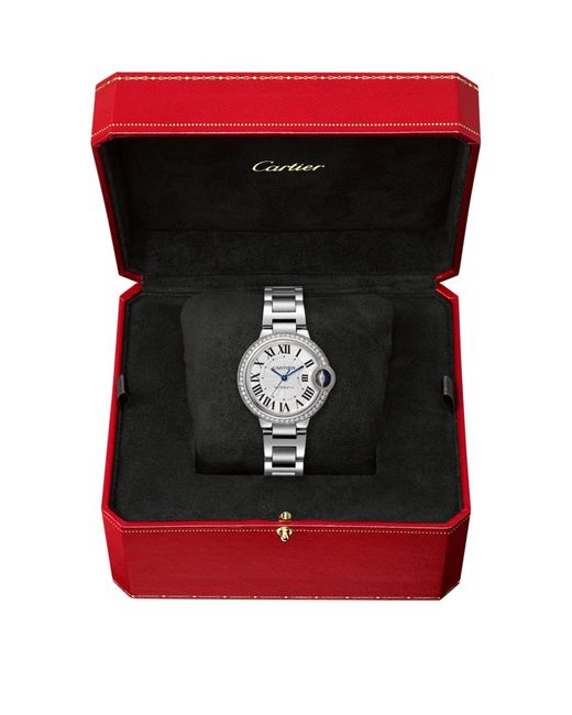 Cartier Metallic Stainless Steel And Diamond Ballon Bleu De Watch 33mm