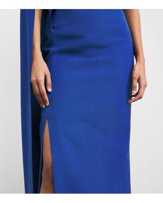 Safiyaa Blue Crepe Contessa Cape Gown
