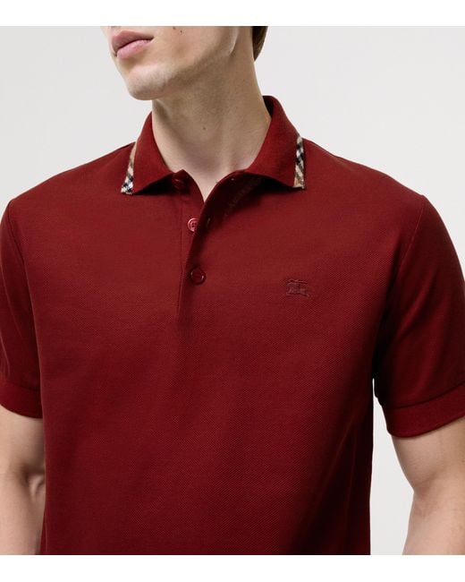 Burberry Red Apos;S Eddie Check-Trim Cotton Polo Shirt for men