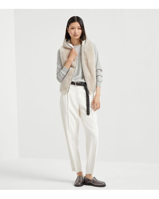 Brunello Cucinelli White Comfort Viscose Couture Twill Slouchy Trousers